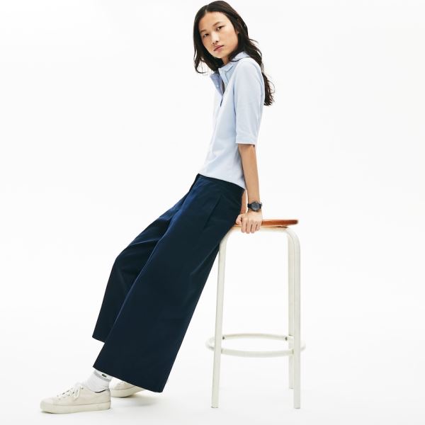 Lacoste Wide Cropped Cotton Pants - Kalhoty Dámské Tmavě Blankyt Blankyt | CZ-PF1YdW